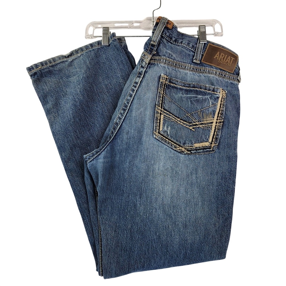 Ariat 36/32 Blue M5 Gambler Ridgeline Straight Leg Western Cowboy Work Men Jeans